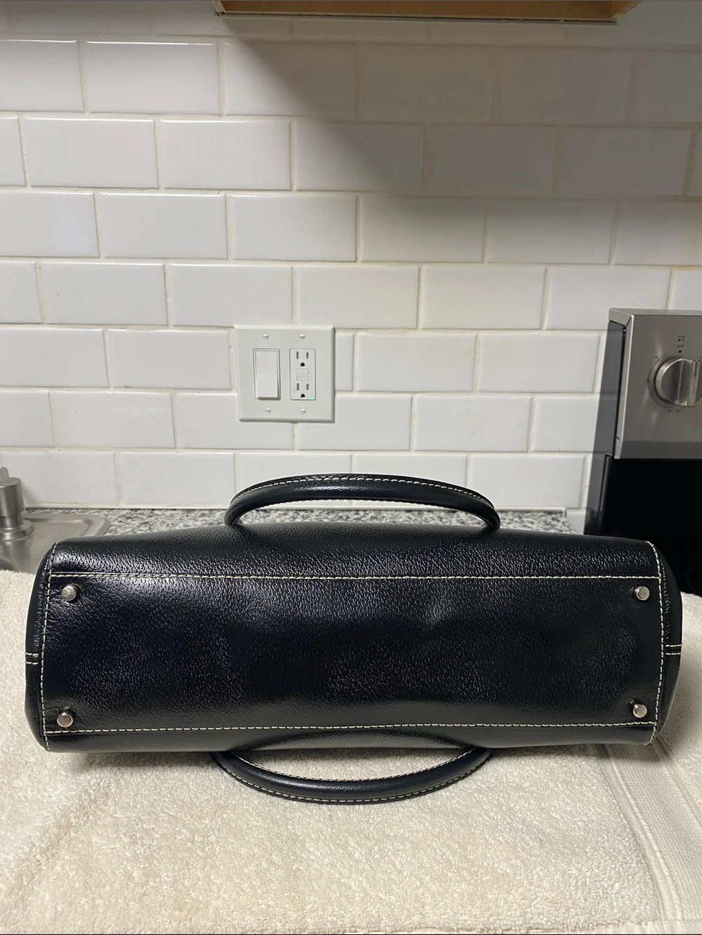 kate spade Black Pebbled Leather Satchel with Gold Hardware